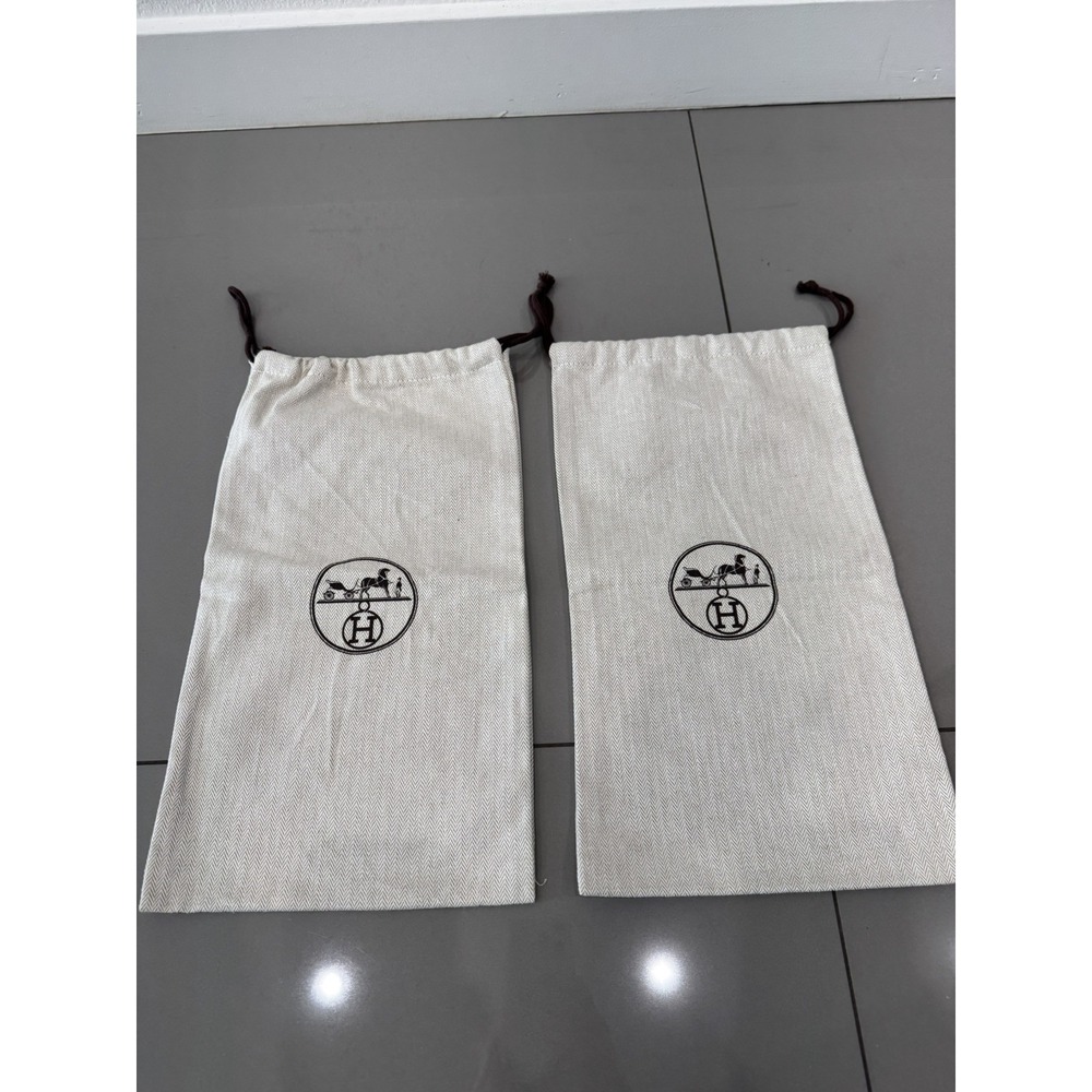 Authentic HERMES  2x Shoes dust bag tan cloth 15 X 8.5"